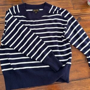Truth Navy and White Striped Crewneck Sweater